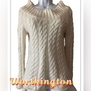 Worthington Womens Vintage White Sparkly Off Shoulder Sweater M Medium